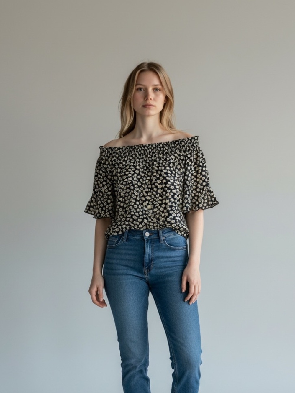 GANNI floral Flutter Sleeve Top